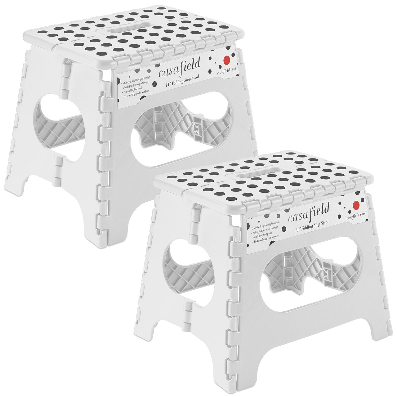 Casafield Folding Step Stools with Handle (Set of 2) - Portable Collapsible Small Plastic Foot Stool - Use in the Kitchen, Bathroom and Bedroom